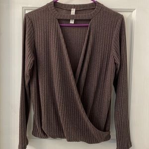 Low scoop neck sweater top